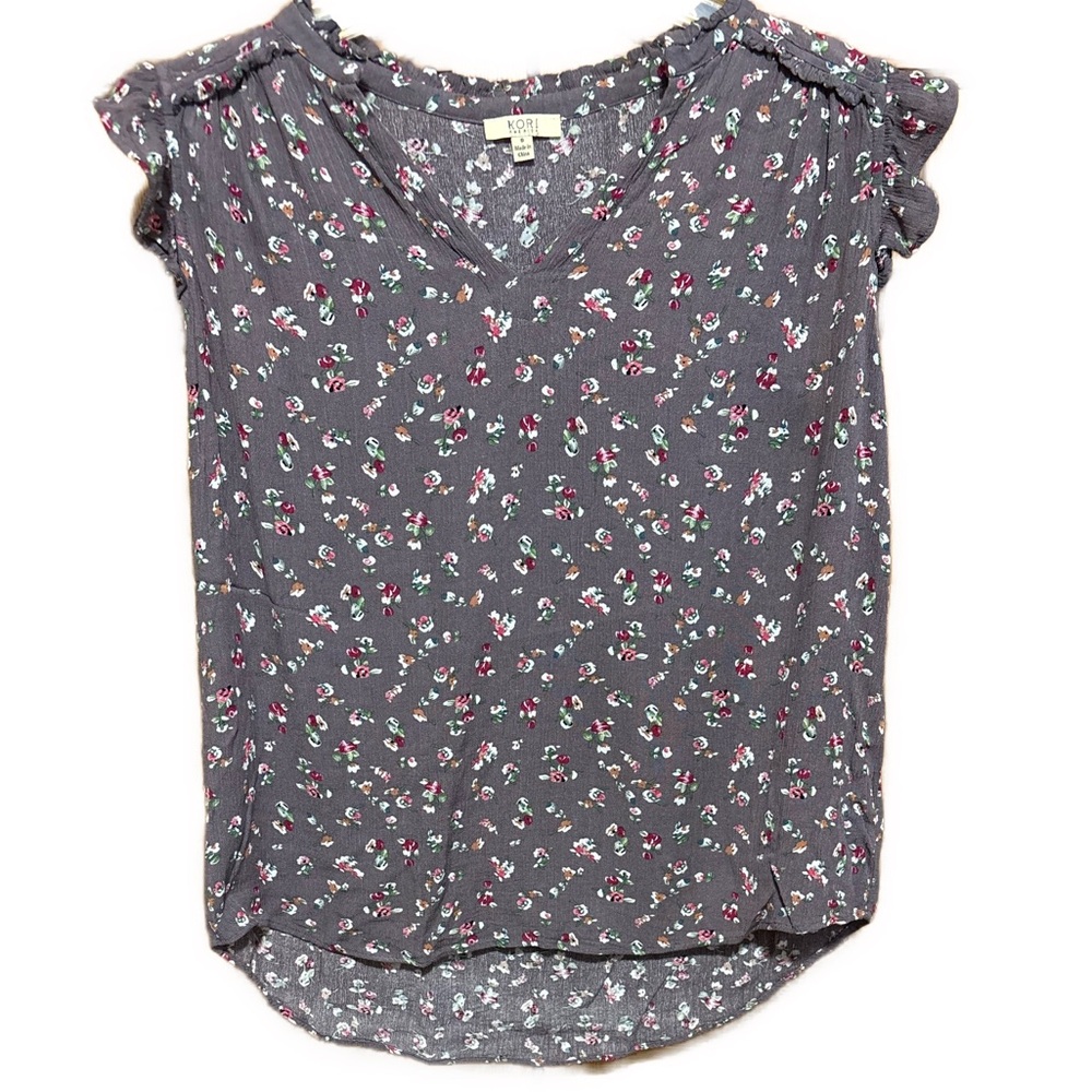Women’s Small Kori Lavender Purple Floral Ruffle Sleeve Blouse - Picture 2 of 9